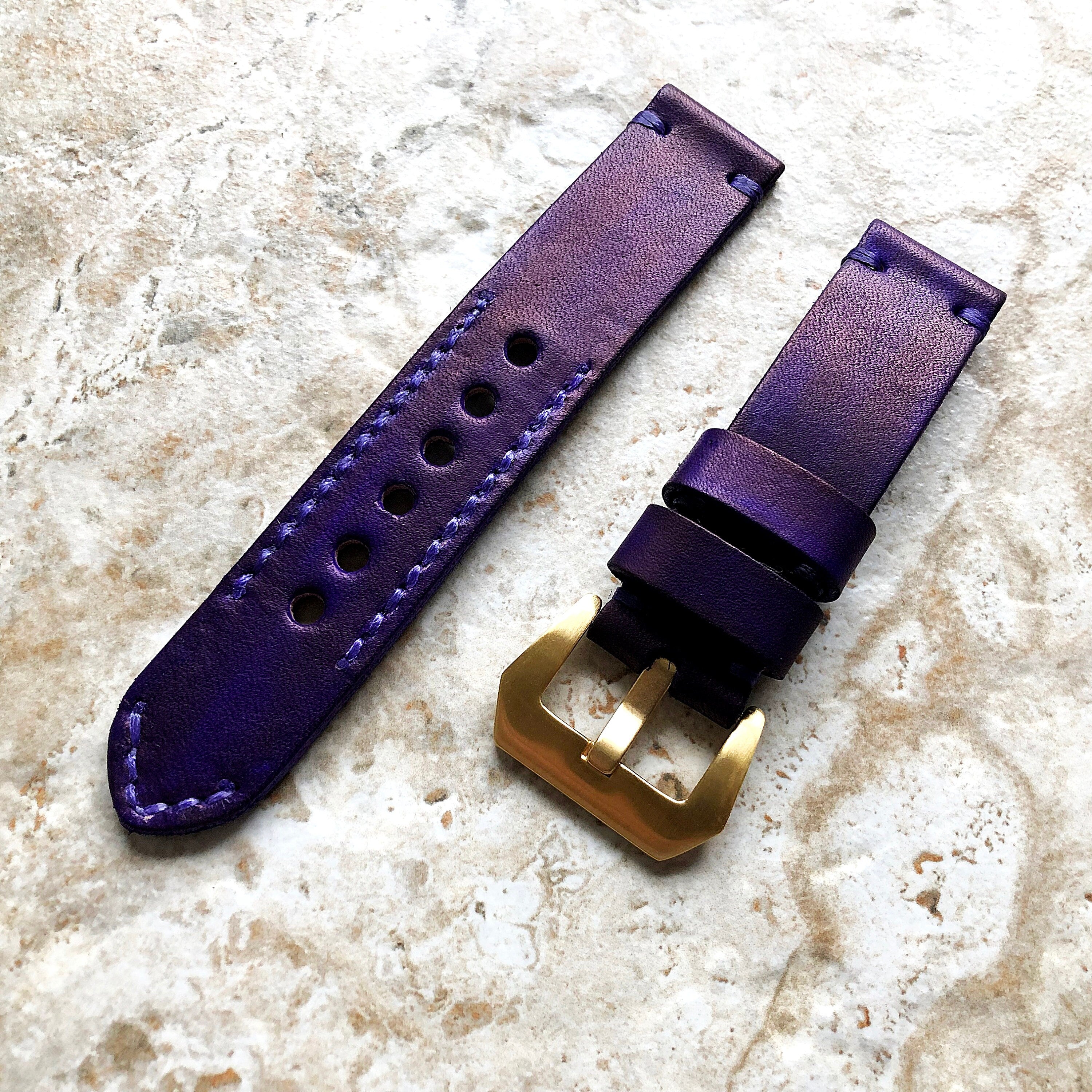 Purple Band 22mm 24mm 25mm Leather Compatible with Apple Ultra 2 9 8 7 SE 6 5 4 3 2 1 Watch Fitbit Versa 2 3 4 Sense 2 Ionic Handmade Strap